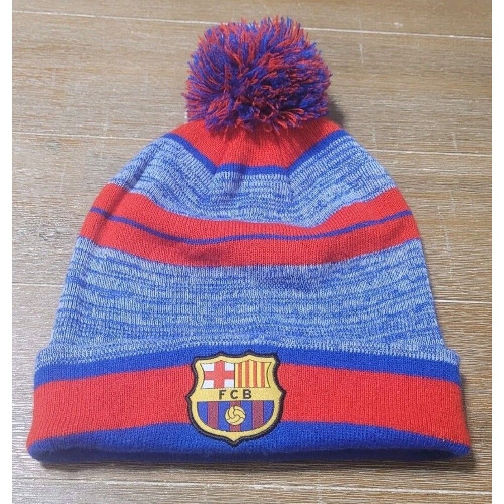 Icon Sports Men's FC Barcelona Pom Beanie Hat Blue Red Football Club Soccer FCB
